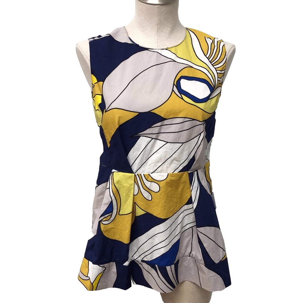 Marni Commessa Blouse Top Womens 40 Small Yellow Blue Floral Sleeveless Artsy